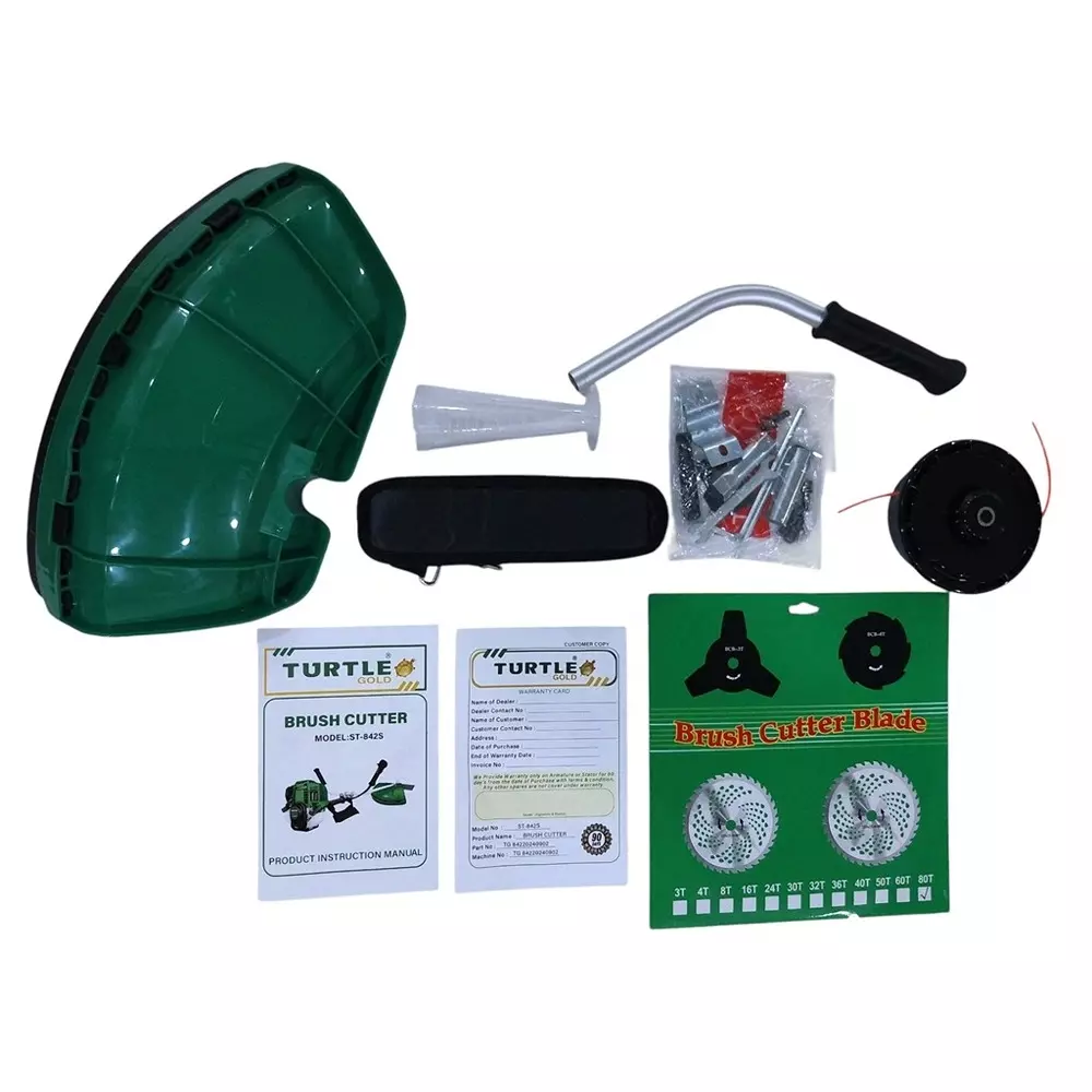 Turtle Gold Brush Cutter Air-Cooled 1.8 Kw 4 Stroke 35 cc & Fuel Tank 1.1 L, ST 842S (With Brush Cutter Blade)