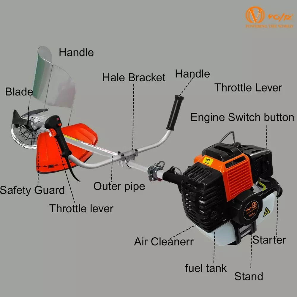 Voltz Brush Cutter 4 Stroke Torque Engine Fuel Power 52 cc Orange for Grass Trimming & Lawn Cutting Use, VX44F