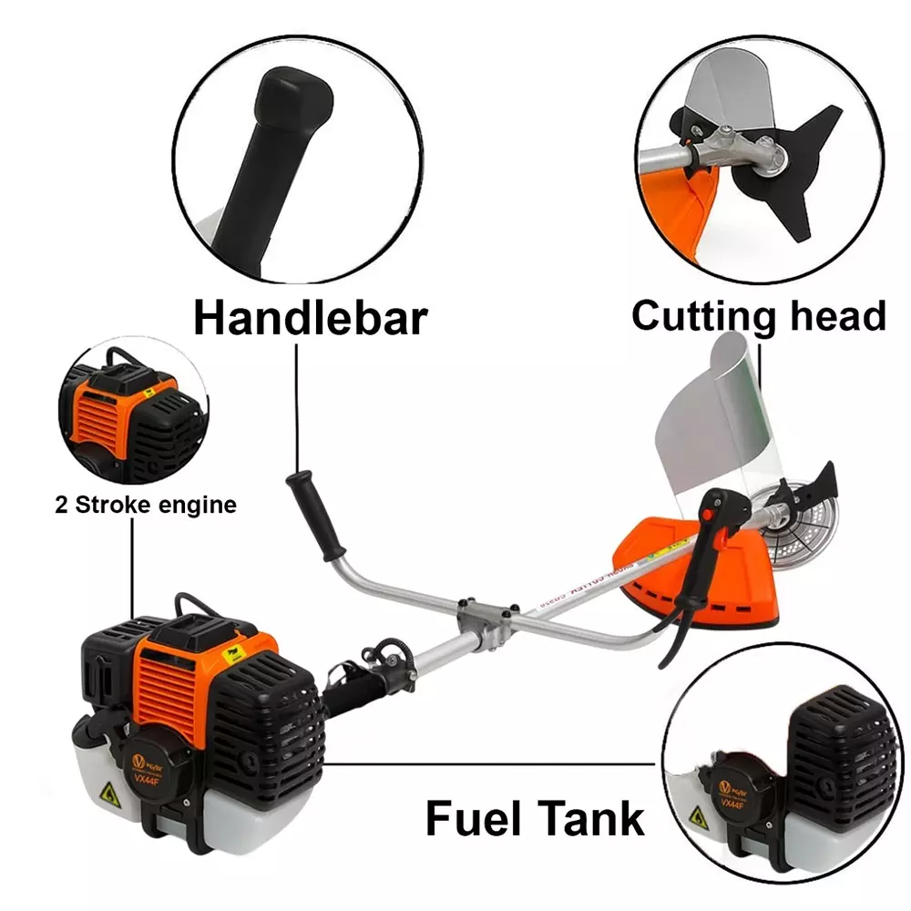 Voltz Brush Cutter 4 Stroke Torque Engine Fuel Power 52 cc Orange for Grass Trimming & Lawn Cutting Use, VX44F