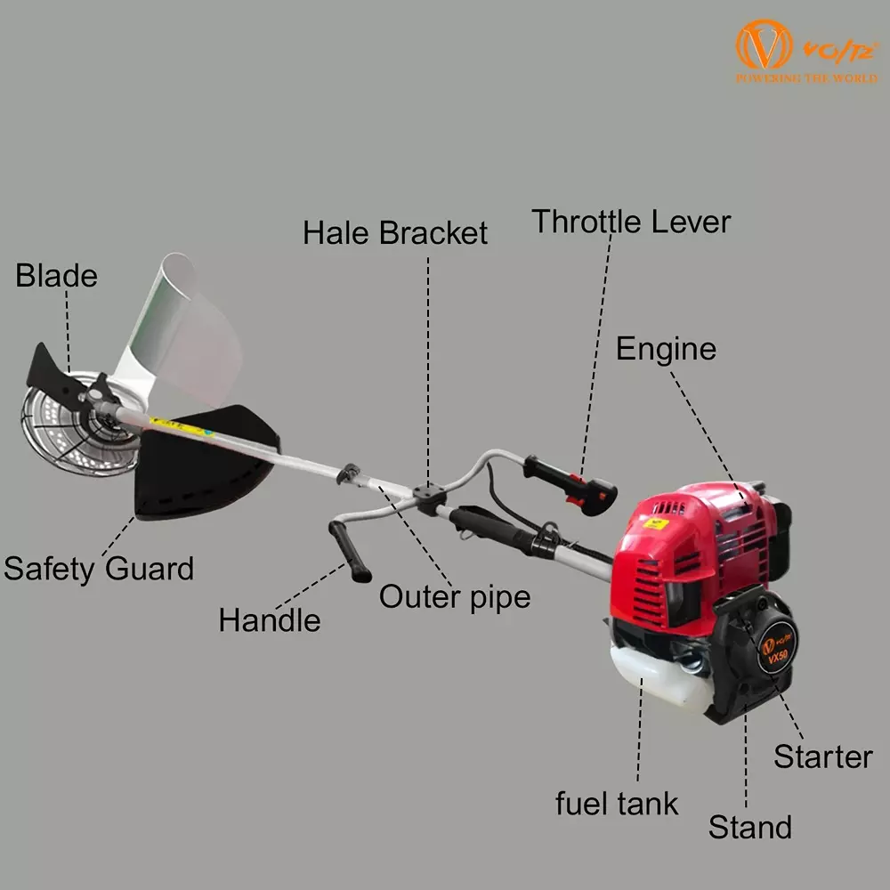 Voltz Brush Cutter 4 Stroke Torque Engine Fuel Power 48 cc Red for Grass Trimming & Lawn Cutting Use, VX50