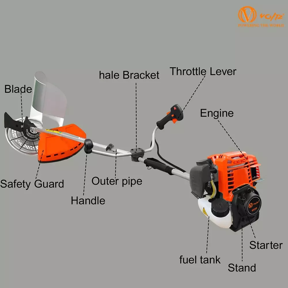 Voltz Brush Cutter 4 Stroke Torque Engine Fuel Power 36 cc Orange for Grass Trimming & Lawn Cutting Use, VX35