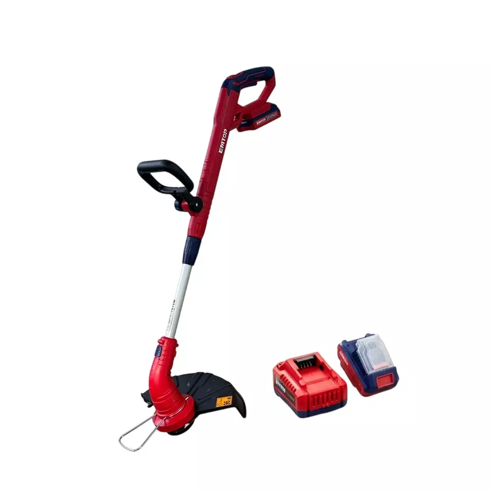 EMTOP Cordless Grass Trimmer 20 V with 300 mm Cutting Diameter and 8200 RPM 2 Ah Battery and Charger