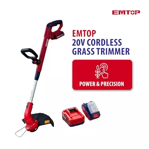 emtop-cordless-grass-trimmer-20-v-with-300-mm-cutting-diameter-and-8200-rpm-battery