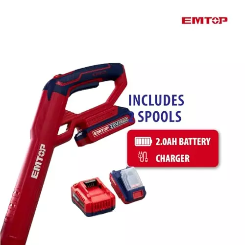 emtop-cordless-grass-trimmer-20-v-with-300-mm-cutting-diameter-and-8200-rpm-battery