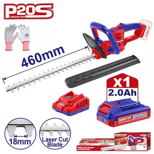 emtop-cordless-hedge-trimmer-20-v-with-460-mm-laser-cut-blade-and-20-ah-battery-kit