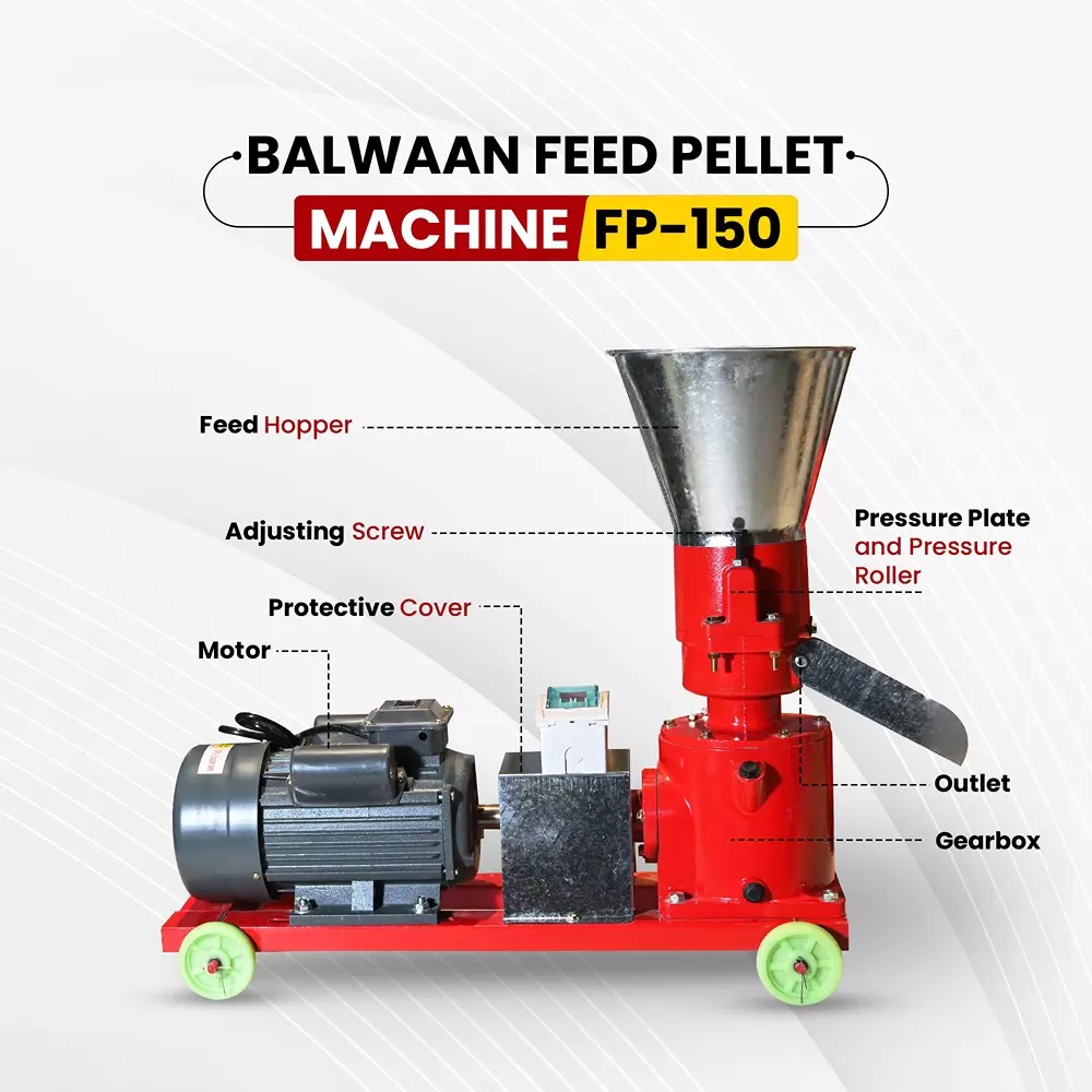 balwaan-feed-pellet-machine-4-hp-motor-power-80-100-kgh-production-capacity-138-mm-plate-diameter-fp-150
