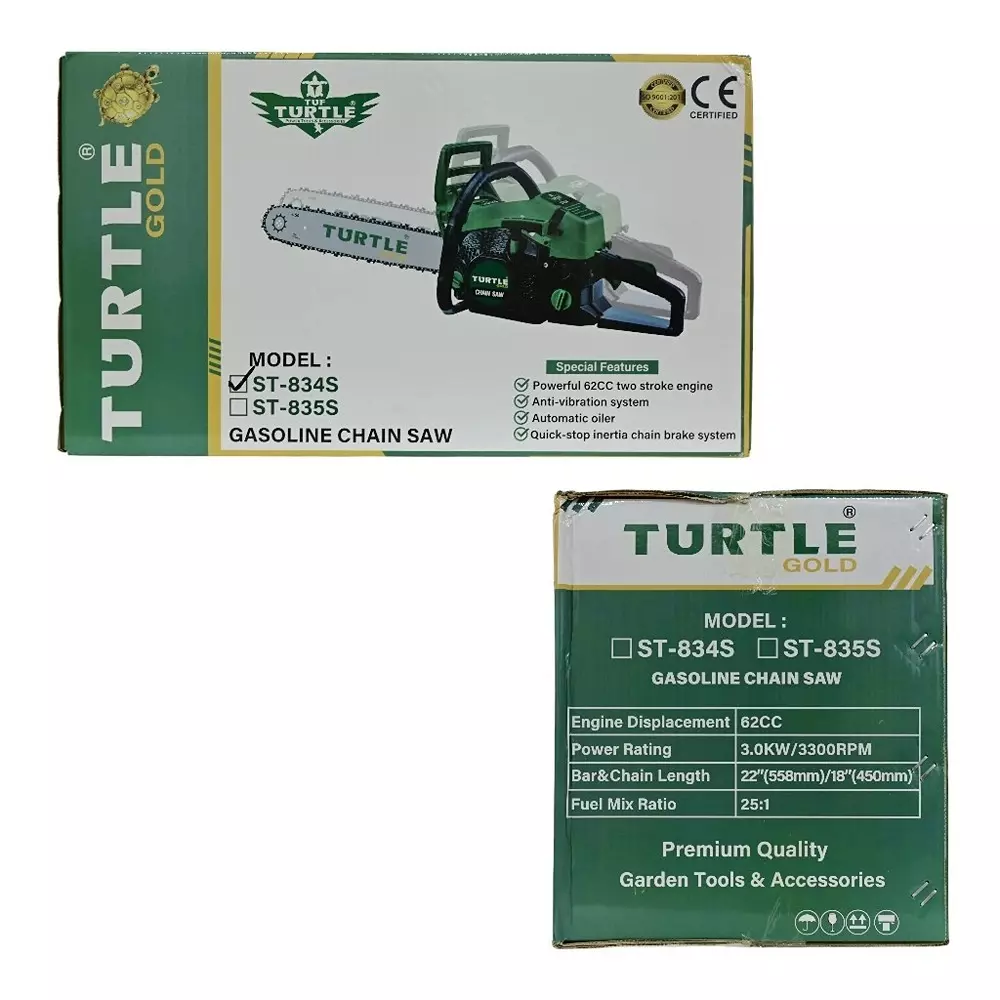 Turtle Gold Petrol Chain Saw 62 cc 3.0 Kw 558 mm (22 inch), ST 834S