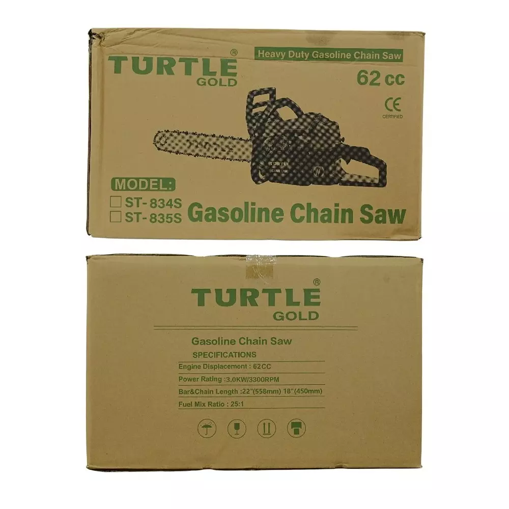 Turtle Gold Petrol Chain Saw 62 cc 3.0 Kw 558 mm (22 inch), ST 834S