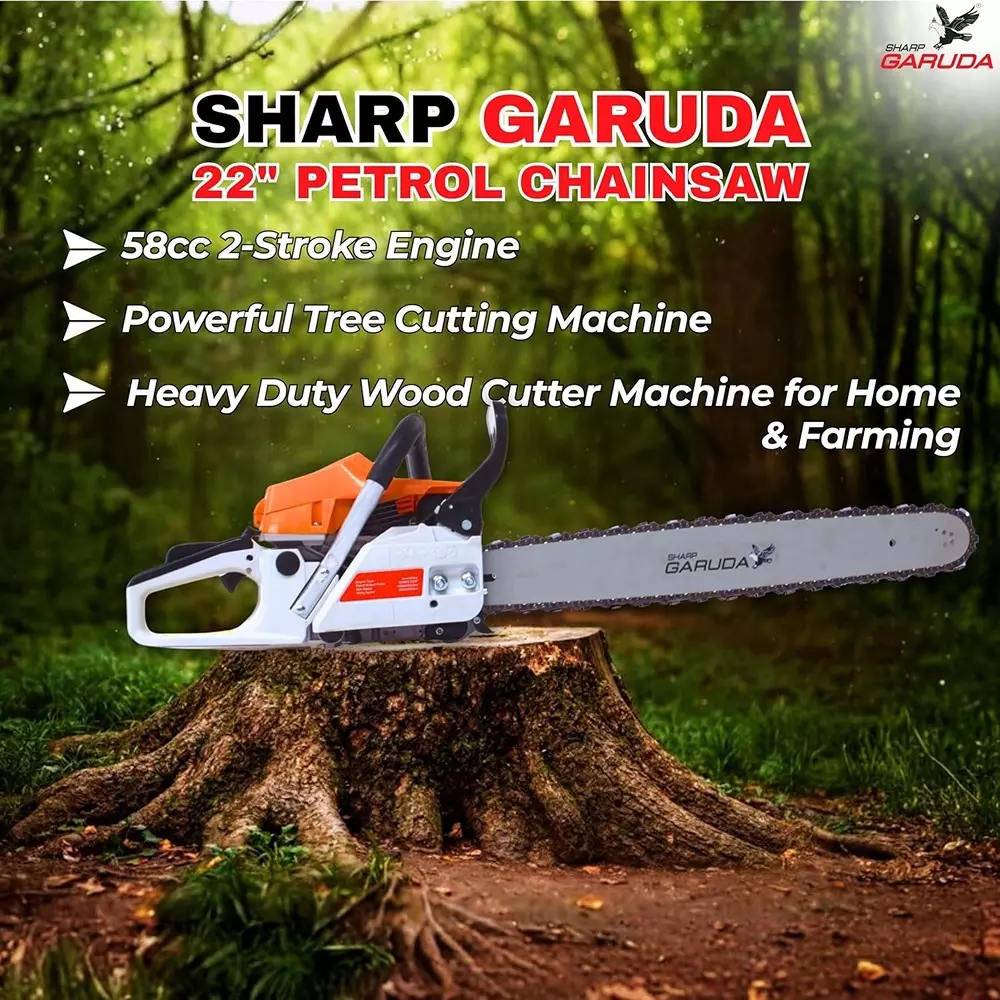 sharp-garuda-22-inch-5588-mm-petrol-chainsaw-58cc-2-stroke-engine-for-garden-farming-branch-felling