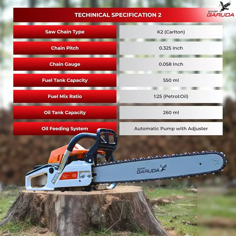 sharp-garuda-22-inch-5588-mm-petrol-chainsaw-58cc-2-stroke-engine-for-garden-farming-branch-felling