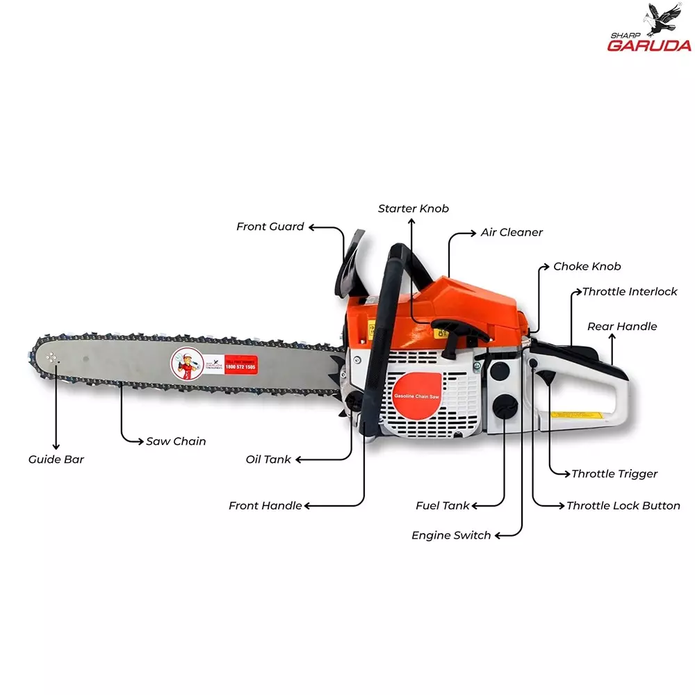 sharp-garuda-18-inch-4572-mm-petrol-chainsaw-58cc-2-stroke-engine-for-garden-farming-branch-felling