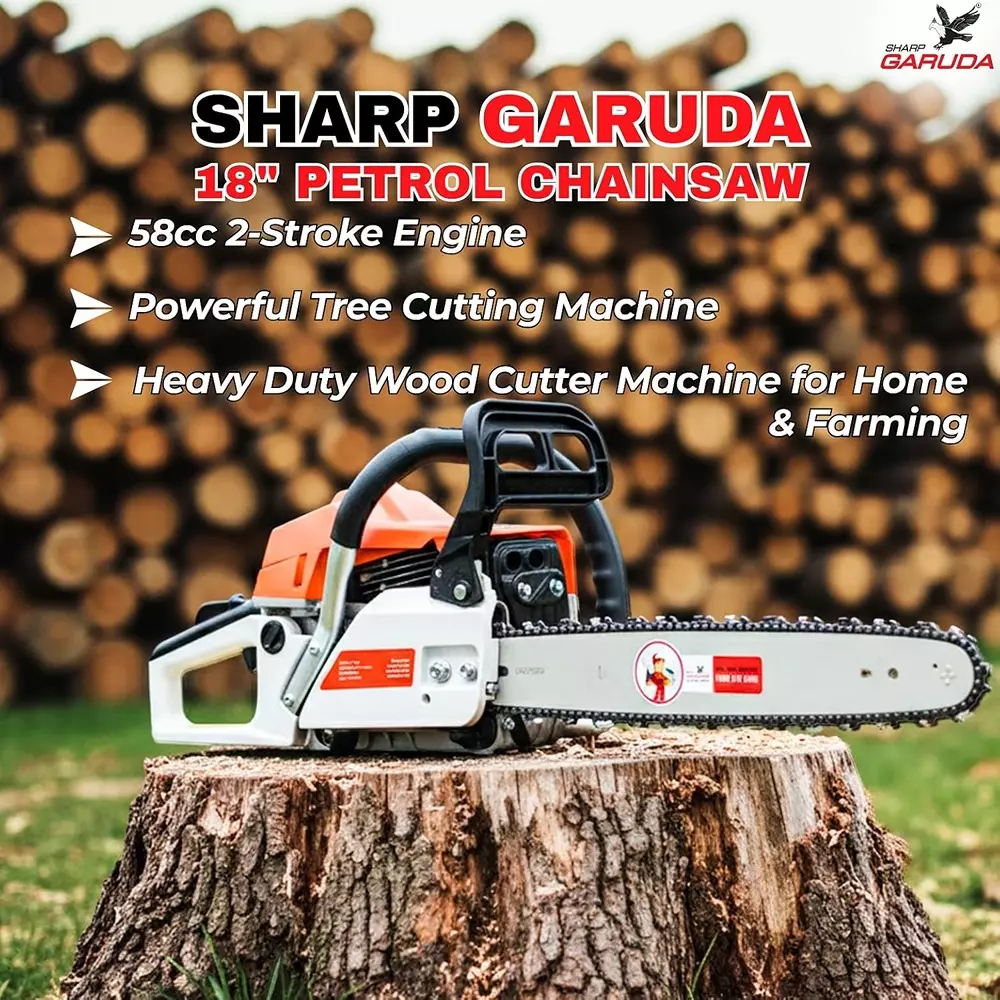 sharp-garuda-18-inch-4572-mm-petrol-chainsaw-58cc-2-stroke-engine-for-garden-farming-branch-felling