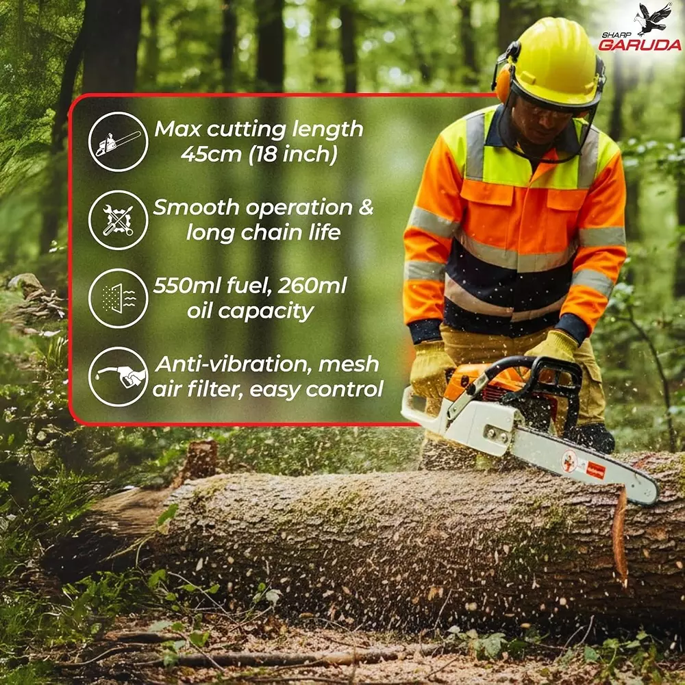 sharp-garuda-18-inch-4572-mm-petrol-chainsaw-58cc-2-stroke-engine-for-garden-farming-branch-felling