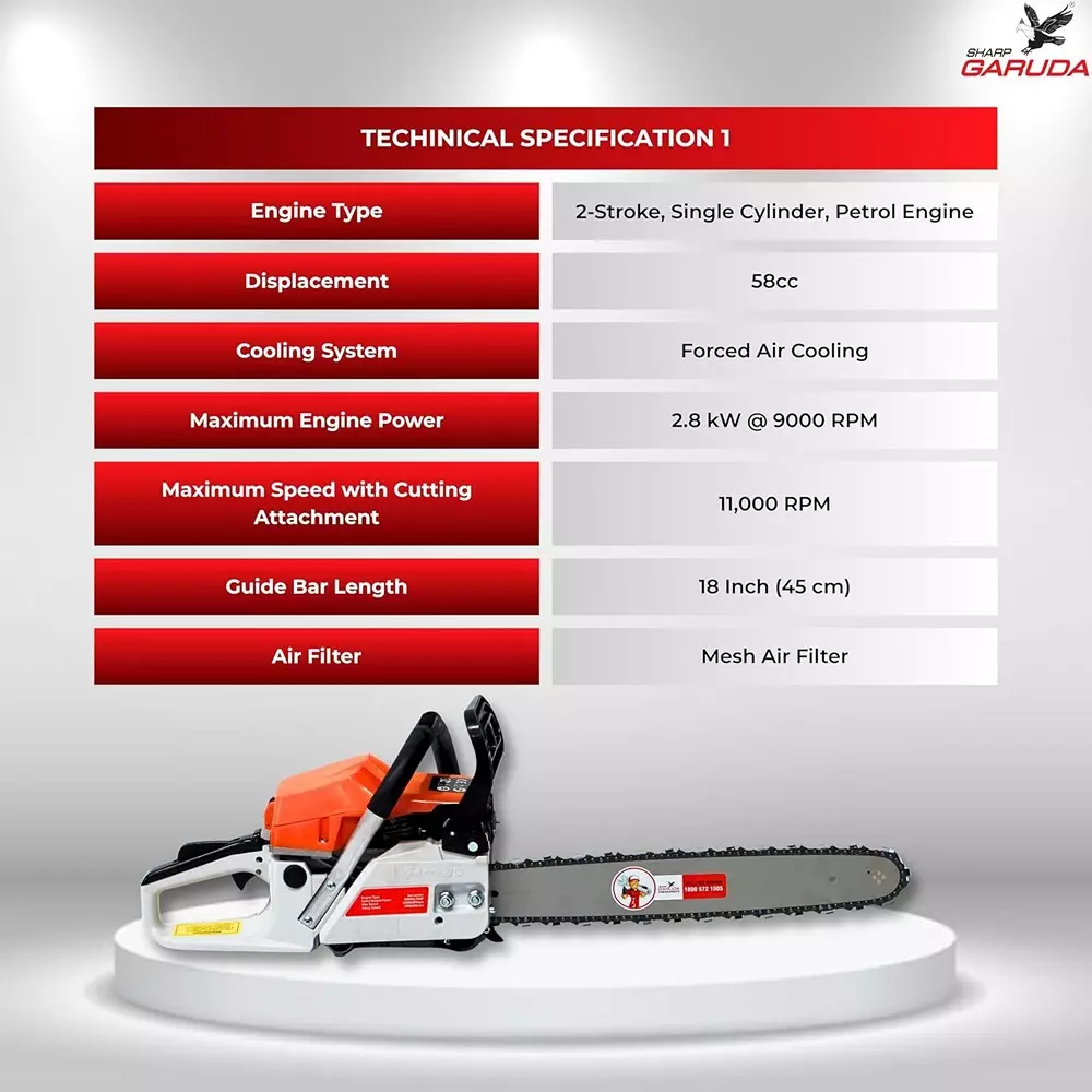 sharp-garuda-18-inch-4572-mm-petrol-chainsaw-58cc-2-stroke-engine-for-garden-farming-branch-felling