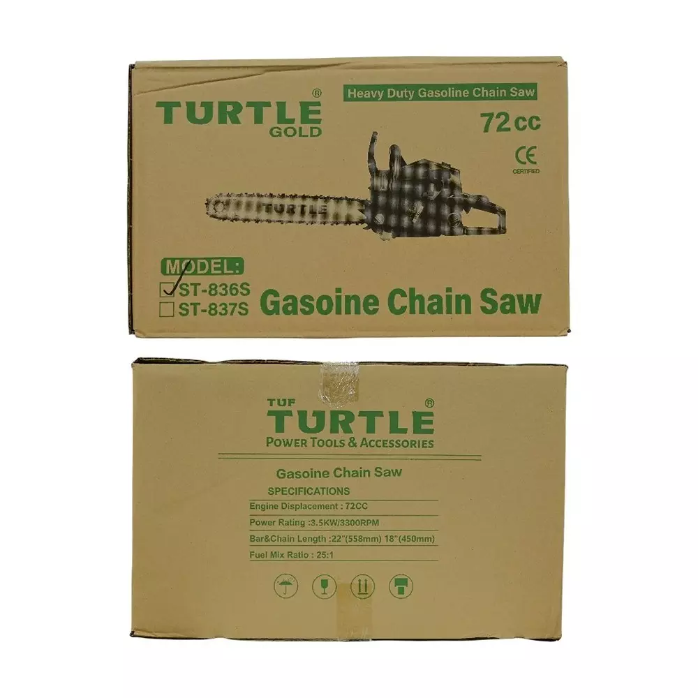 Turtle Gold Petrol Chain Saw 72 cc 3.5 Kw 558 mm (22 inch), ST 836S
