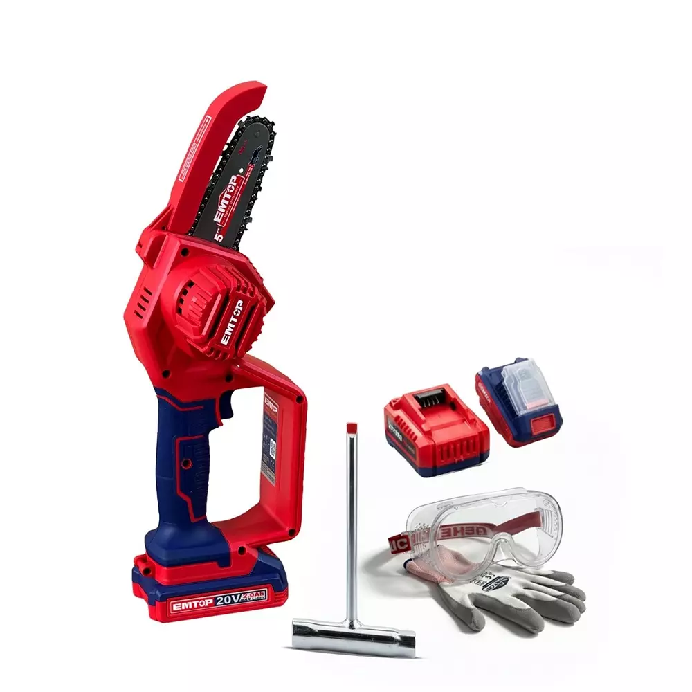 EMTOP Cordless Chain Saw with 13 cm (5 Inch) Bar Length and 5 m/s Chain Speed (With Battery and Charger)