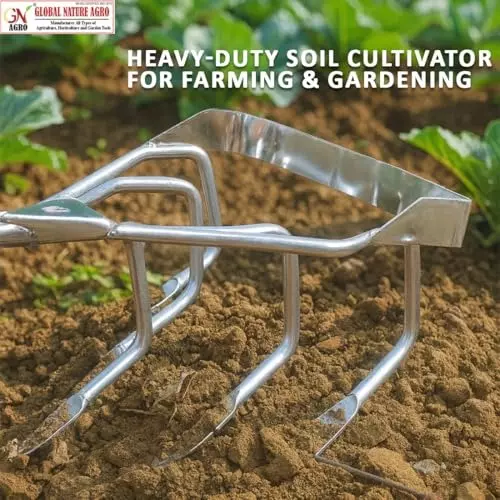 Global Nature Agro 5 Tine Weeder & Soil Cultivator 7.5 Inch (19 cm) Blade Hand Operated for Home, Farming & Gardening