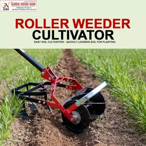 Global Nature Agro 5 Tine Roller Weeder 10 Inch (25.4 cm) Blade Size Hand Operated Ergonomic Grip for Home, Farming & Gardening