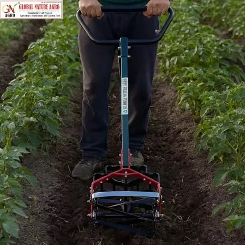 Global Nature Agro 5 Tine Roller Weeder 10 Inch (25.4 cm) Blade Size Hand Operated Ergonomic Grip for Home, Farming & Gardening