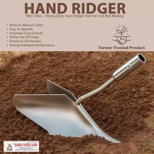 Global Nature Agro Adjustable Furrower Plough Hand Ridger Silver for Home, Farming & Gardening