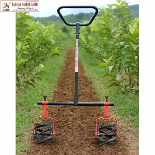 Global Nature Agro Double Roller Weeder Hand Operated Ergonomic Grip for Home, Farming & Gardening