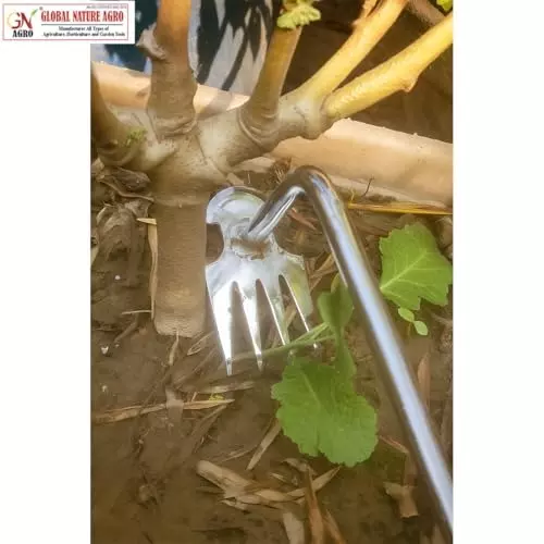 Global Nature Agro 4 Claws Garden Weeding Tool With Wooden Handle Kit Hand Operated for Home, Farming & Gardening
