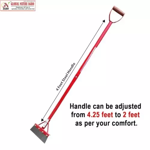 Global Nature Agro Scrapper Weeder With D Grip Handle Kit 8 Inch (20.32 cm) Blade Size Hand Operated 4 ft (121 cm Handle) Wooden Grip for Home, Farming & Gardening