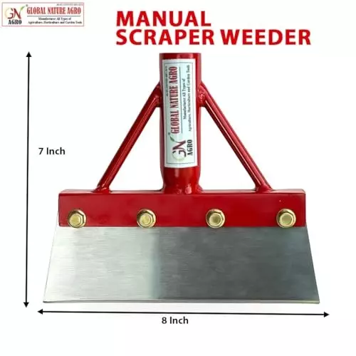 Global Nature Agro Scrapper Weeder With D Grip Handle Kit 8 Inch (20.32 cm) Blade Size Hand Operated 4 ft (121 cm Handle) Wooden Grip for Home, Farming & Gardening