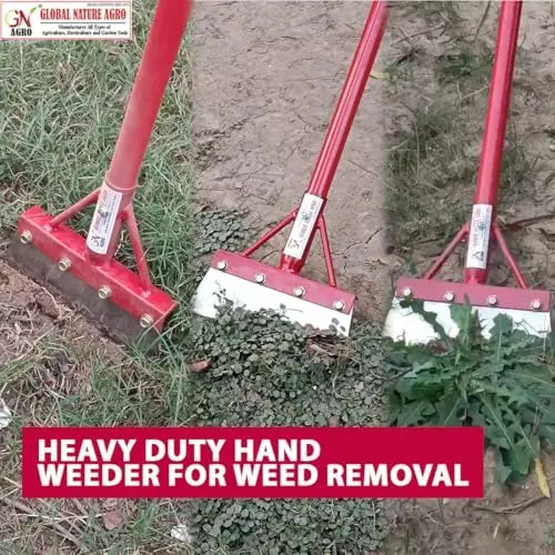 Global Nature Agro Scrapper Weeder With D Grip Handle Kit 8 Inch (20.32 cm) Blade Size Hand Operated 4 ft (121 cm Handle) Wooden Grip for Home, Farming & Gardening