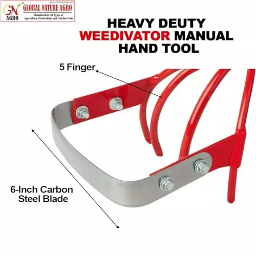 Global Nature Agro 5 Finger Hand Weeder Cultivator 6 Inch (15.24 cm) Blade Size Hand Operated Ergonomic Grip for Home, Farming & Gardening