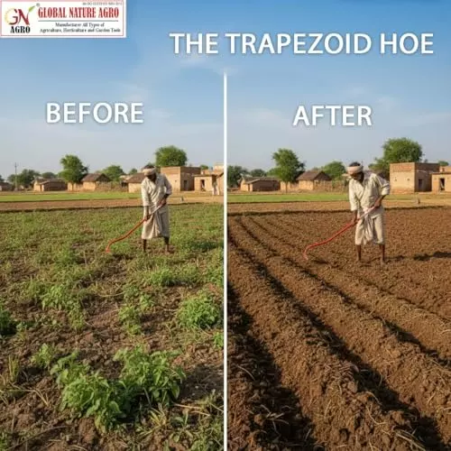 Global Nature Agro Push-Pull Hoe Premium Garden & Farm Weeder With Handle Kit 9 Inch (23 cm) Blade Size Hand Operated 4.25 ft (130 cm Handle) Wooden Grip for Home, Farming & Gardening