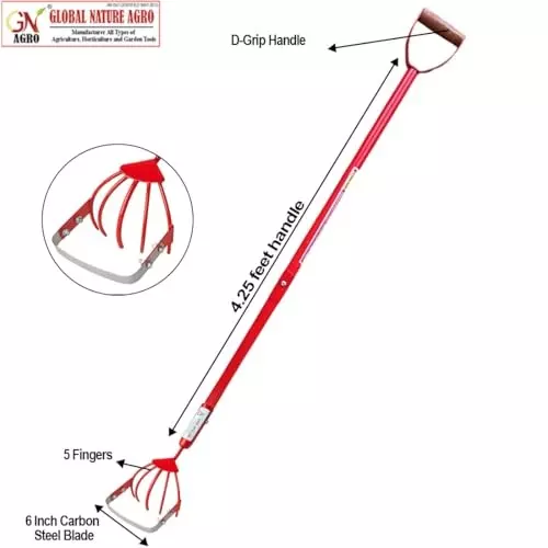 Global Nature Agro 5 Finger Garden Weeder With Blade & D Grip Handle Kit 6 Inch (15.24 cm) Blade Size for Home, Farming & Gardening