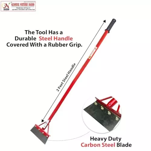 Global Nature Agro Scrapper Weeder With Handle Kit 8 Inch (20.32 cm) Blade Size Hand Operated 2 ft (61 cm Handle) Rubber Grip for Home, Farming & Gardening