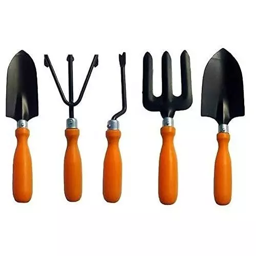 Yuvcon 5 Piece Garden Tool Set with Fork Cultivator Trowel and Hand Weeder for Gardening Use