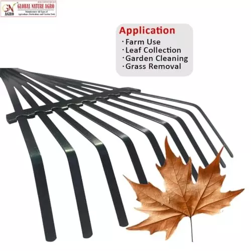 Global Nature Agro 9 Tine Leaf Rake Head With Wooden Handle Kit Hand Operated for Home, Farming & Gardening