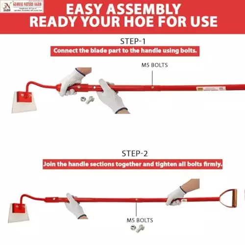Global Nature Agro Push-Pull Hoe Premium Garden & Farm Weeder With Handle Kit 6.5 Inch (17 cm) Blade Size Hand Operated 4.25 ft (130 cm Handle) Wooden Grip for Home, Farming & Gardening
