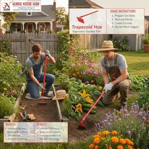 Global Nature Agro Push-Pull Hoe Premium Garden & Farm Weeder With Handle Kit 6.5 Inch (17 cm) Blade Size Hand Operated 4.25 ft (130 cm Handle) Wooden Grip for Home, Farming & Gardening