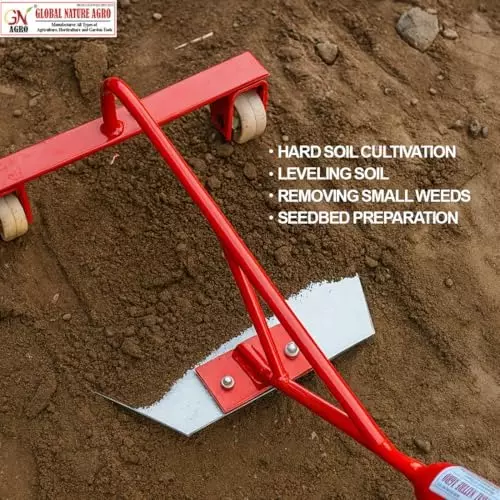 Global Nature Agro Push Weeder With Dual Wheels 9 Inch (23 cm) Blade Size Hand Operated Ergonomic Grip for Home, Farming & Gardening