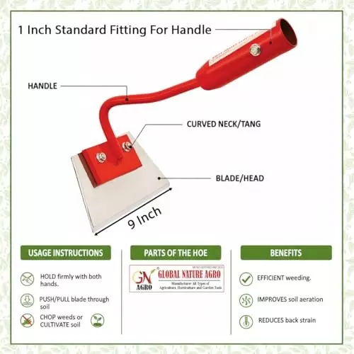 Global Nature Agro Push-Pull Hoe Oscillating Garden & Farm Weeder Without Handle 9 Inch (23 cm) Blade Size Hand Operated for Home, Farming & Gardening