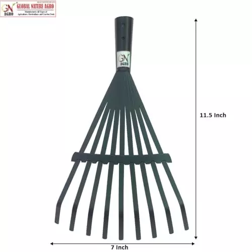 Global Nature Agro 9 Tine Leaf Rake Head Without Handle Hand Operated for Home, Farming & Gardening