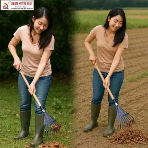 Global Nature Agro 9 Tine Leaf Rake Head Without Handle Hand Operated for Home, Farming & Gardening