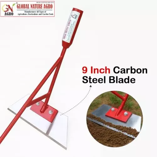 Global Nature Agro Push Weeder With Dual Wheels & Handle Kit 9 Inch (23 cm) Blade Size Hand Operated 4 ft (121 cm Handle) Rubber Grip for Home, Farming & Gardening