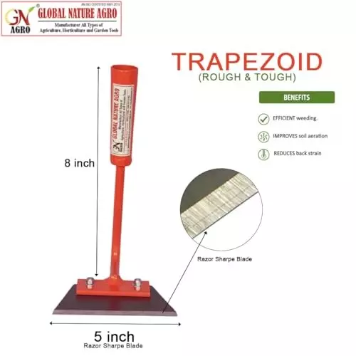 Global Nature Agro Push-Pull Hoe Premium Garden & Farm Weeder With Handle Kit 5 Inch (12.7 cm) Blade Size Hand Operated 4.25 ft (130 cm Handle) Wooden Grip for Home, Farming & Gardening
