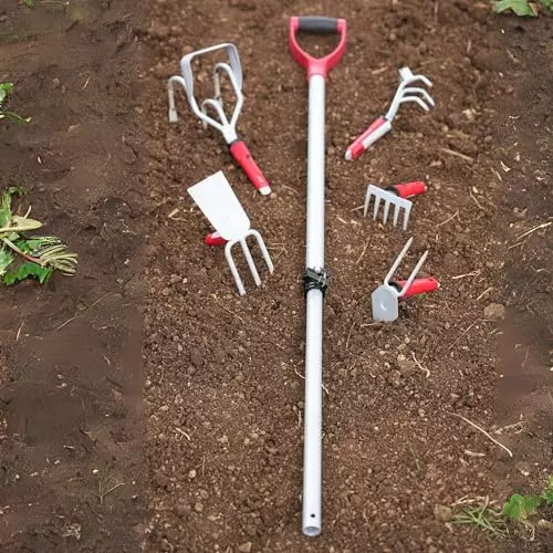 yuvcon-5-piece-gardening-hoe-set-with-extendable-telescopic-handle-and-iron-metal-attachments-tool-kit