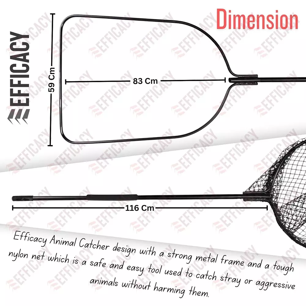 EFFICACY Animal Catcher Net Fixed Net Tear-Resistant Metal Frame Ergonomic Non-Slip Black