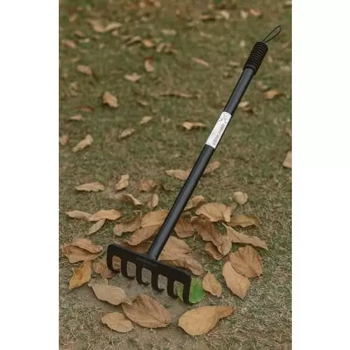Global Nature Agro 6 Tine Heavy Duty Garden Rake 6 Inch (15.24 cm) Blade Size Metal Hand Operated Ergonomic Grip for Home, Farming & Gardening