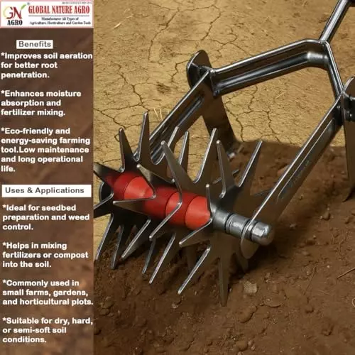 Global Nature Agro Soil Crumbler Hand Cultivator Without Handle 6 Inch (15.24 cm) Blade Size Hand Operated for Home, Farming & Gardening