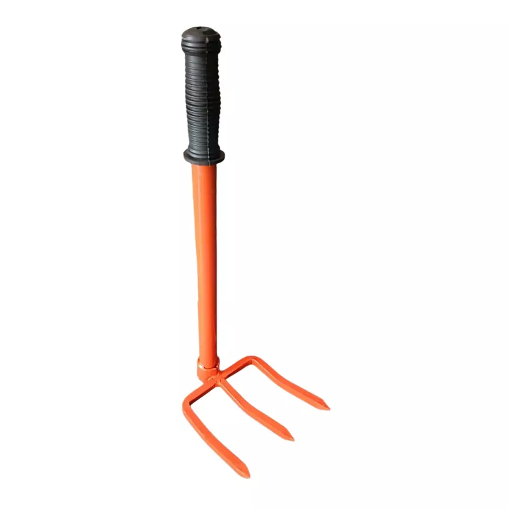 Yuvcon Gardening Rake Orange Garden Tool 3 Prong for Soil Loosening and Weeding Use