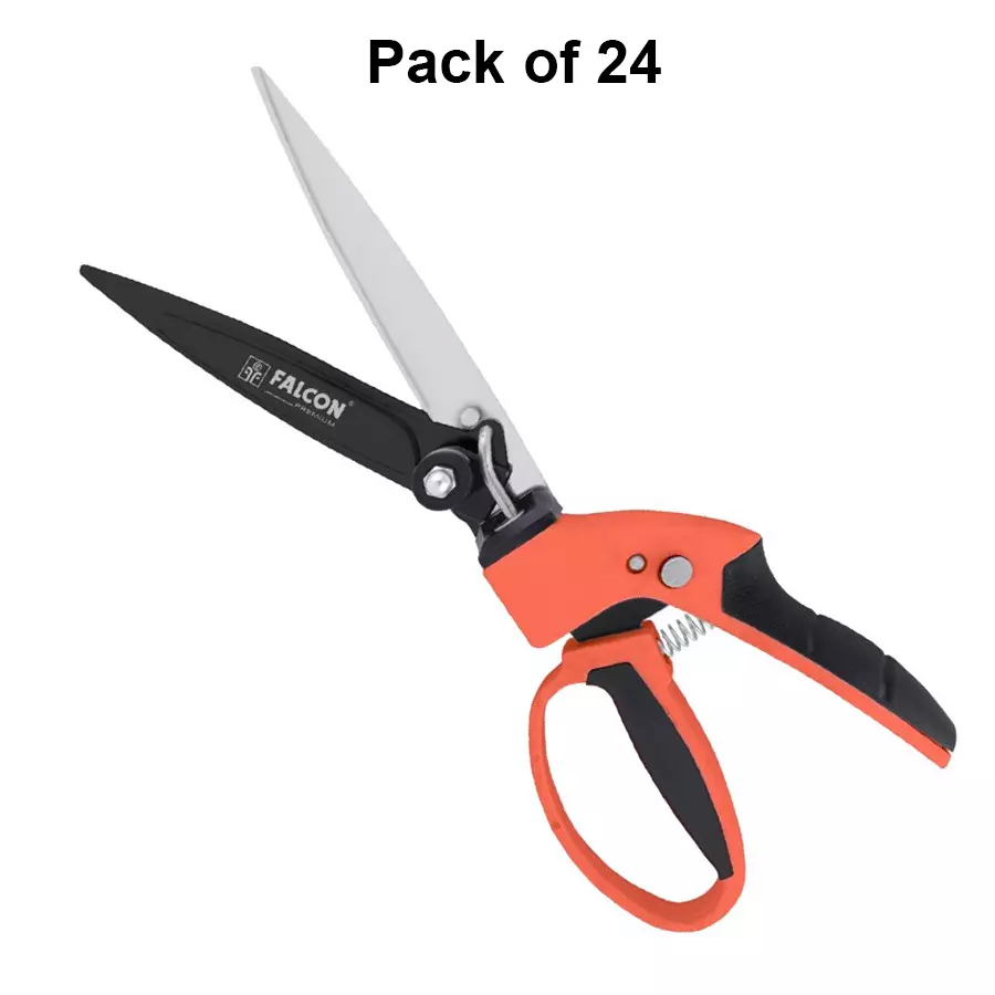 Falcon Premium Grass Shear 180° Hardened Steel 195 mm Black & Orange for Cutting Grass & Small Edges, FPGS-2100 (Pack of 24 Pcs)