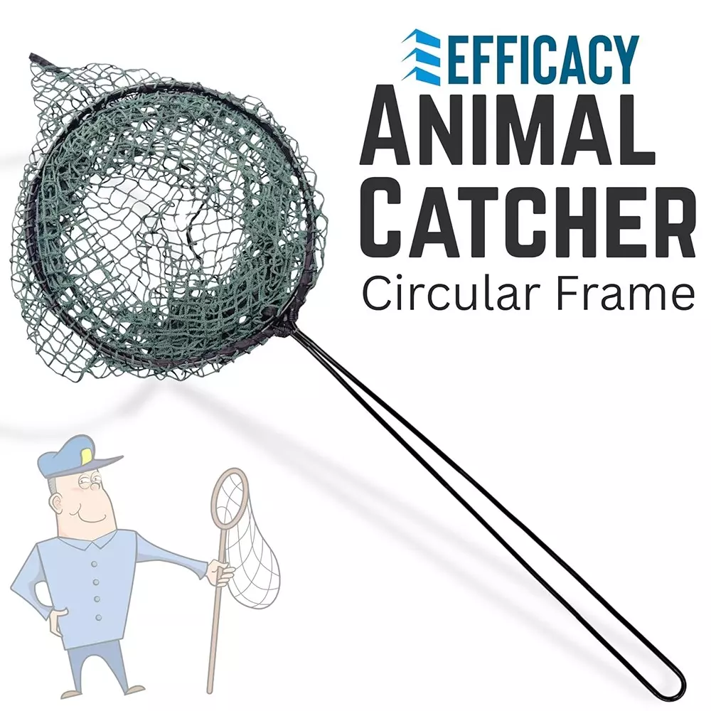 EFFICACY Animal Catcher Net Nylon Mesh Stainless Steel Frame 122 cm Round Black